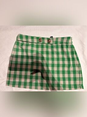 Vero Moda Green and Cream Gingham Skirt with Gold Button Detail